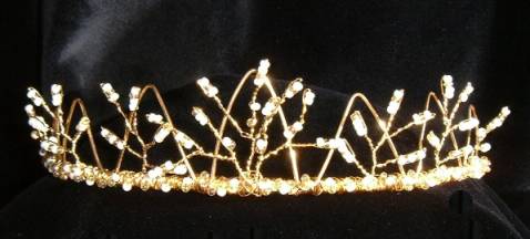 Fine gold crown effect designed with tiny ivory & gold glass seed beads